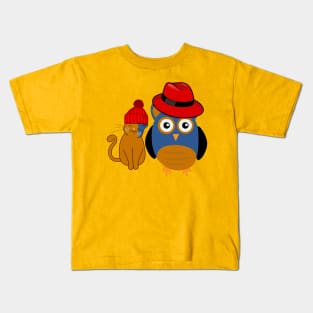 a cat and an owl lover Kids T-Shirt